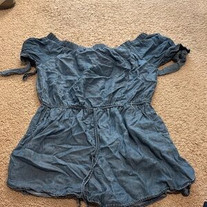 Iris Denim Blue Off-Shoulder jumpsuit